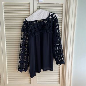 Navy Loft Lace Detail Top